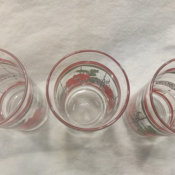 Vintage Coca Cola Christmas Holiday Poinsettia Glasses Set of 3 - Picture 6 of 8